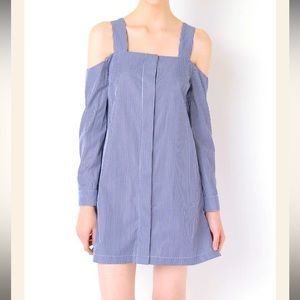 Stripe Blue & White Long Sleeve Off Shoulder Shirt Dress